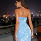 Deep V Neck Blue Shiny Sequin Party Dress