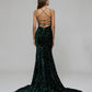 Glittler Tulle Sequin Fitted Prom Dresses With Spaghetti Strap