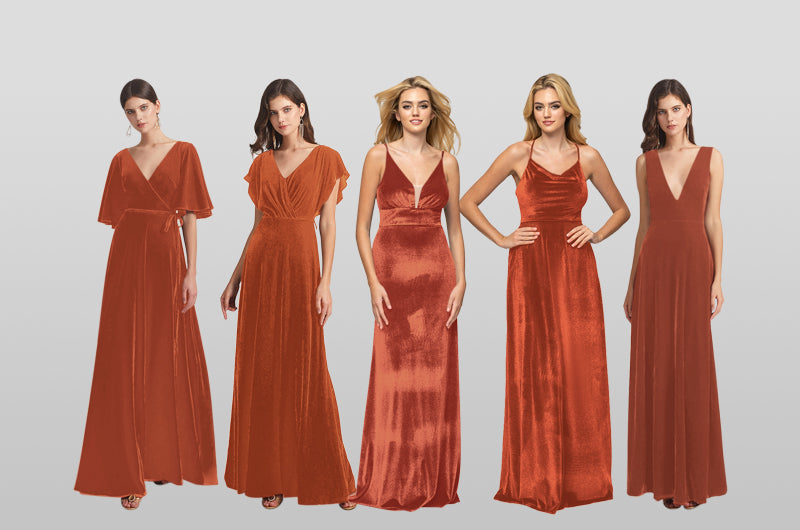 The Best Burnt Orange Velvet Bridesmaid Dresses Under $100
