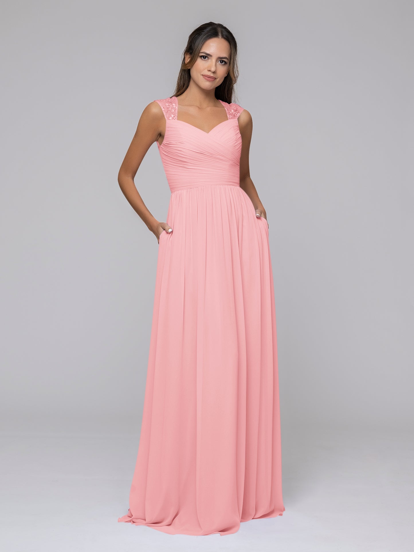 Chiffon Sweetheart Strap Long Bridesmaid Dresses With Pleated Bodice