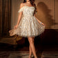 Cute Off-Shoulder A-line Sequin Mini Dress