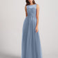 Illusion Neckline Tulle A Line Bridesmaid Dresses With Open Back