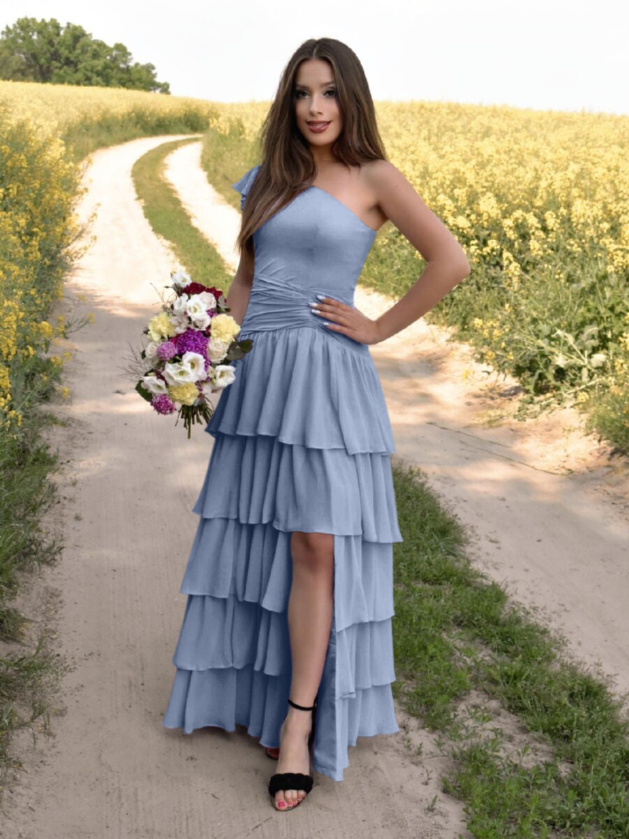 Dusty blue chiffon bridesmaid dresses clearance