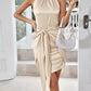 High Neck Sheath Short Wedding Guest Dresses With Knot