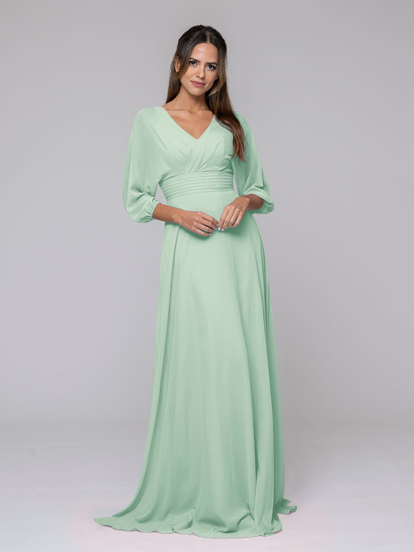 long sleeve mint green chiffon bridesmaid dresses