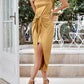 One Shoulder Satin Midi Dresses With Knot
