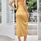 One Shoulder Satin Midi Dresses With Knot
