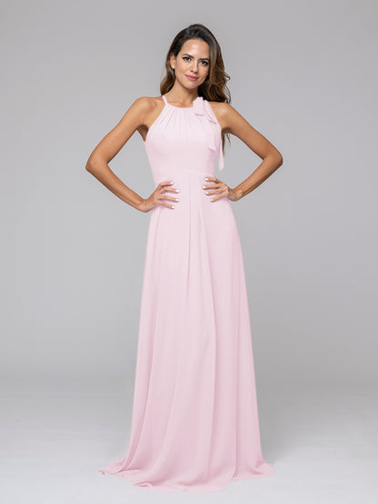 A Line Halter Chiffon Bridesmaid Dresses With Bow