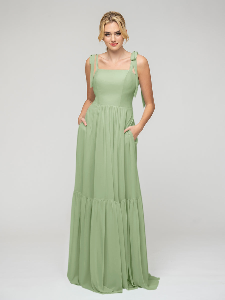Tied Strap Tiered Smock Open Back Chiffon Bridesmaid Dresses