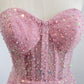 Sparkle Pink Sweetheart Sheath Homecoming Dresses With Sequin Pearls