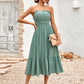 Solid Strapless Tiered Maxi Dresses