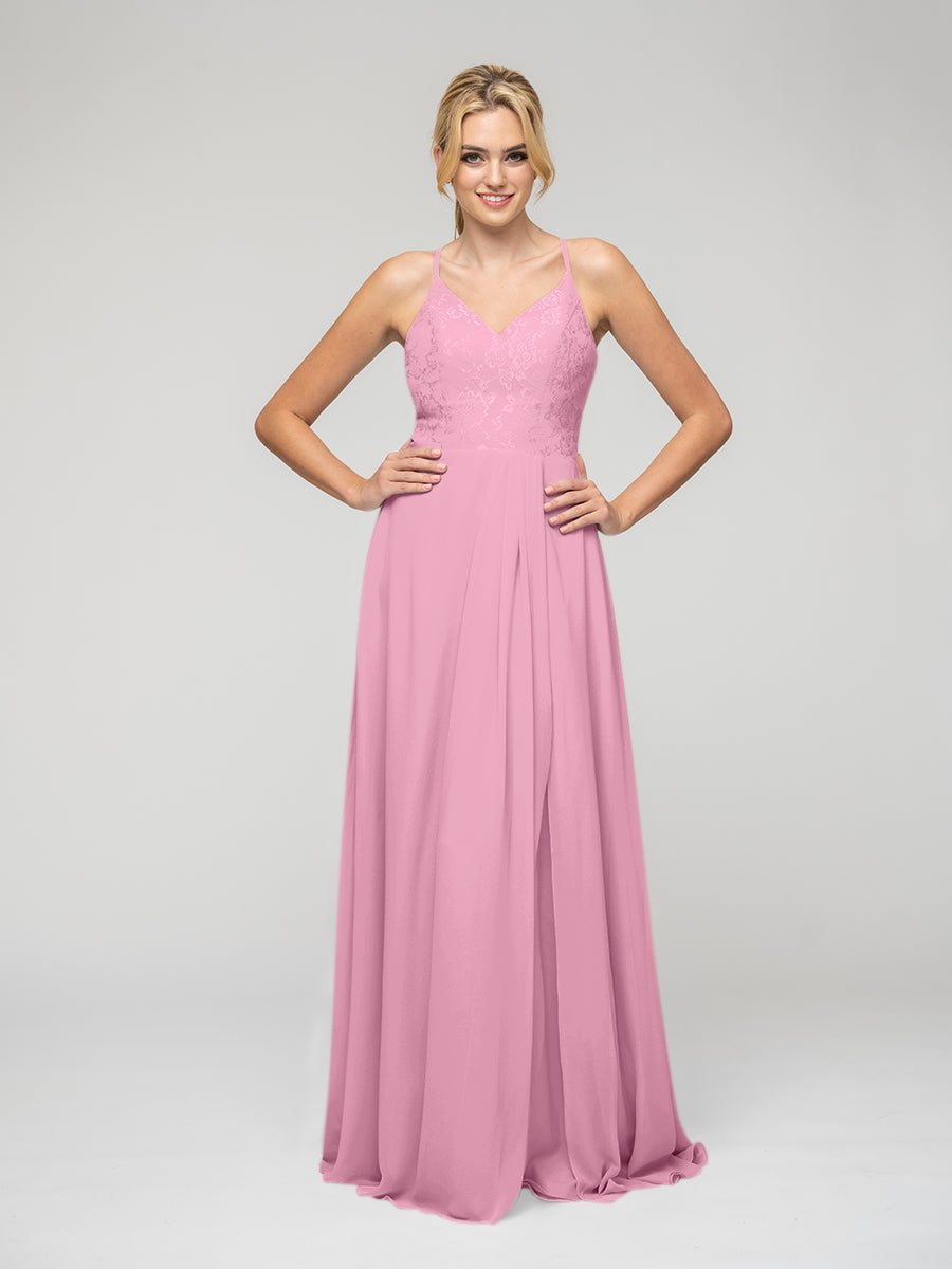 Sexy Bridesmaid Dresses with V-Neck Lace Bodice Open Back