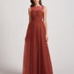 Illusion Neckline Tulle A Line Bridesmaid Dresses With Open Back