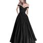 Off The Shoulder Beaded Satin A Line Prom Dress With Pocket