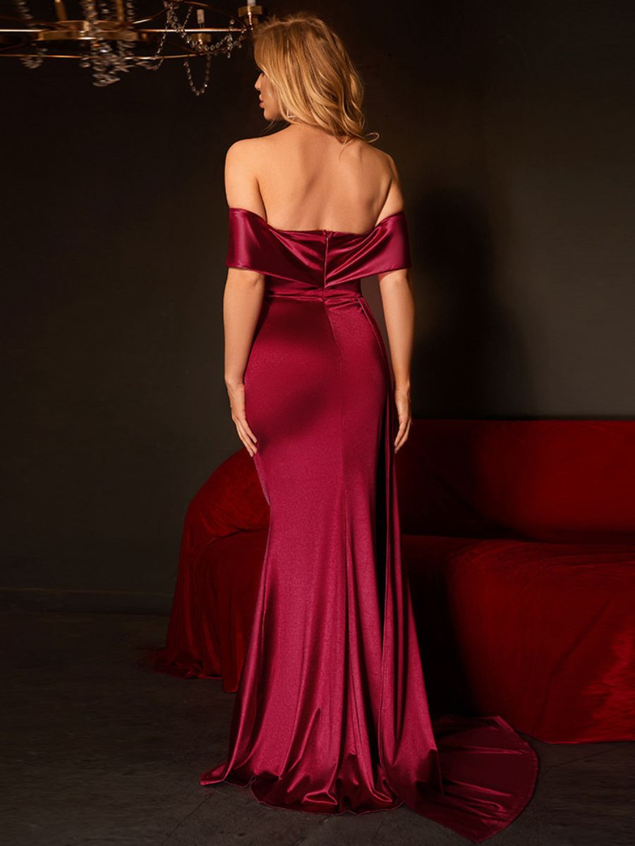 Off The Shoulder Evening Dress With Ribbon