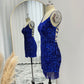Royal Blue Velvet Sequin Sheath Homecoming Dresses