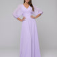 Lilac 3/4 Lantern Sleeve V Neck Chiffon A Line Bridesmaid Dresses