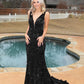 Dazzling Deep V Neck Fitted Sequin Prom Dresses
