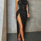 Sheath Strapless Sleeveless Floor Length Velvet Sequin Prom Dress