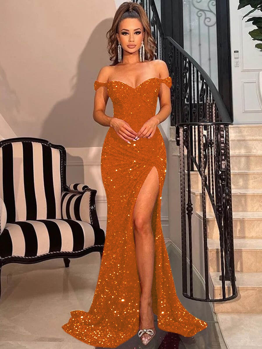 Burnt orange mermaid prom sales dress