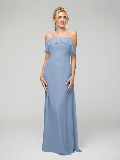 Cold Shoulder Ruffles Chiffon Bridesmaid Dresses With Open Back
