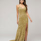Sweep Train Side Slit Formal Party Prom Gown With Sequin