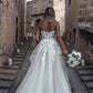 Floral Princess Bridal Gown Strapless Bohemian Wedding Dress