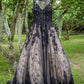 Illusion Scoop Neck Sleeveless Alternative Black Wedding Dresses