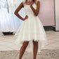 Chic Straps Applique High Low Knee Length Wedding Dresses