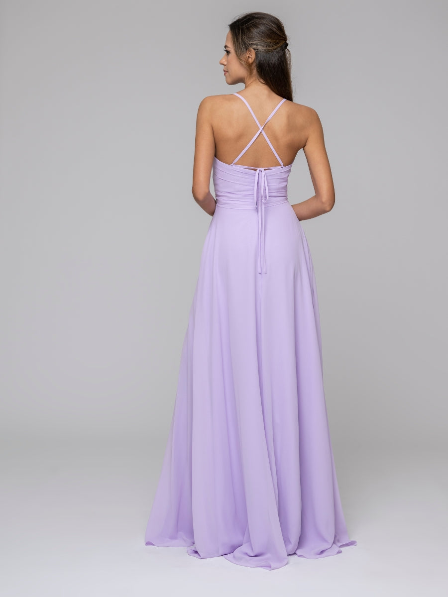 Lilac Split Sweetheart Chiffon Long Bridesmaid Dresses With Crisscross Back