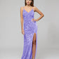 V Neck Lace Up Back Sequin Fitted Prom Gown
