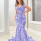 Mermaid Off the Shoulder Sleeveless Long Velvet Sequin Prom Dress
