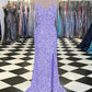 Sheath V-Neck Sleeveless Long Sweep Train Velvet Sequin Prom Dress