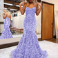 Mermaid Sweetheart Sleeveless Long Sweep Train Velvet Sequin Prom Dress