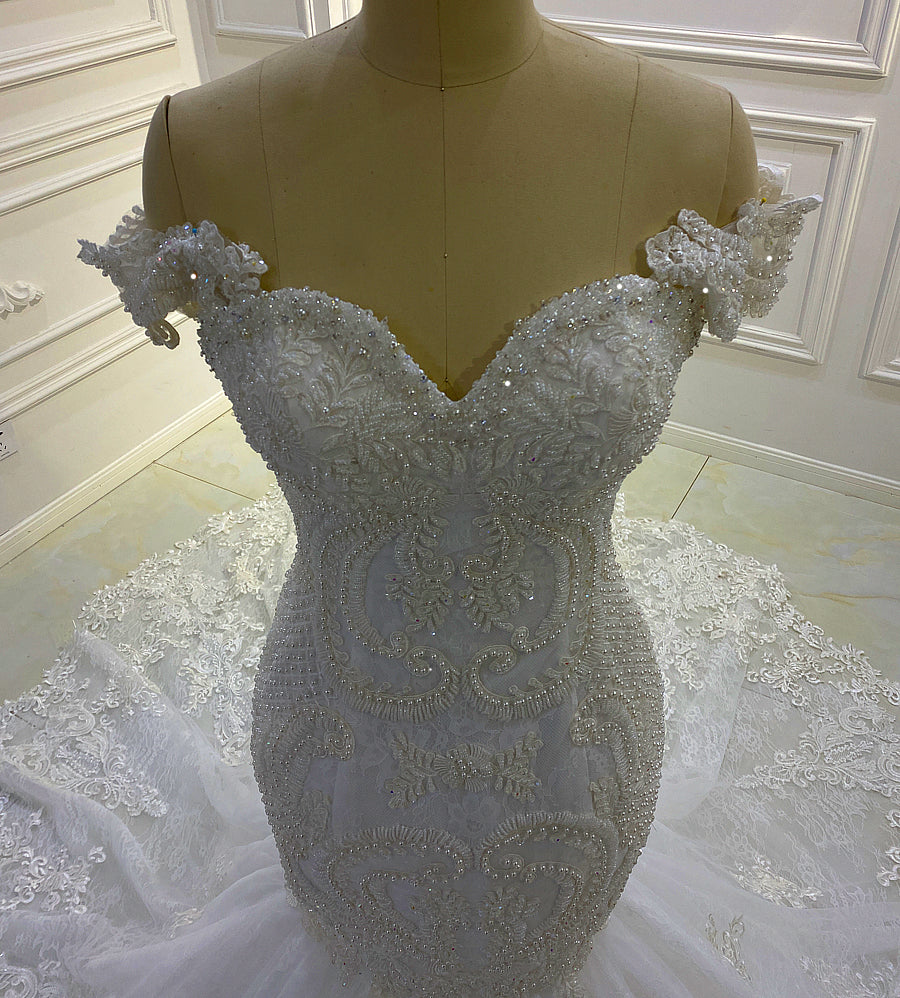 Applique Sweetheart Off The Shoulder Mermaid Wedding Dresses