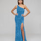  Side Split One Shoulder Fitted Prom Gown