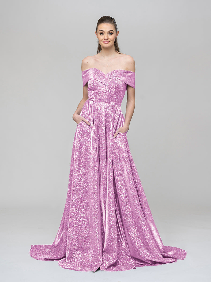 A Line Off The Shoulder Long Prom Dresses With Pockets