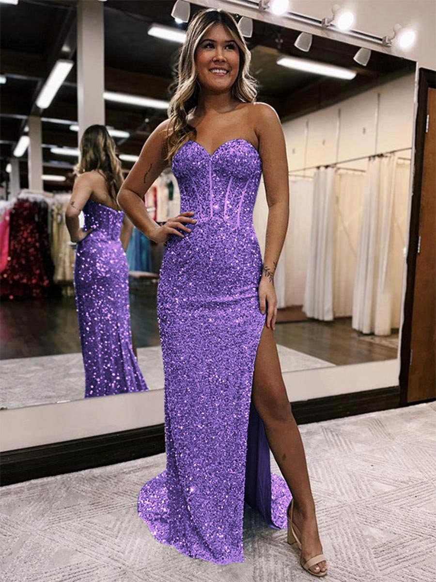Long purple sequin dress outlet