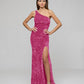 Split One Shoulder Fitted Prom Gown