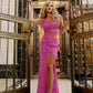 Sheath Square Sleeveless Floor Length Velvet Sequin Prom Dress