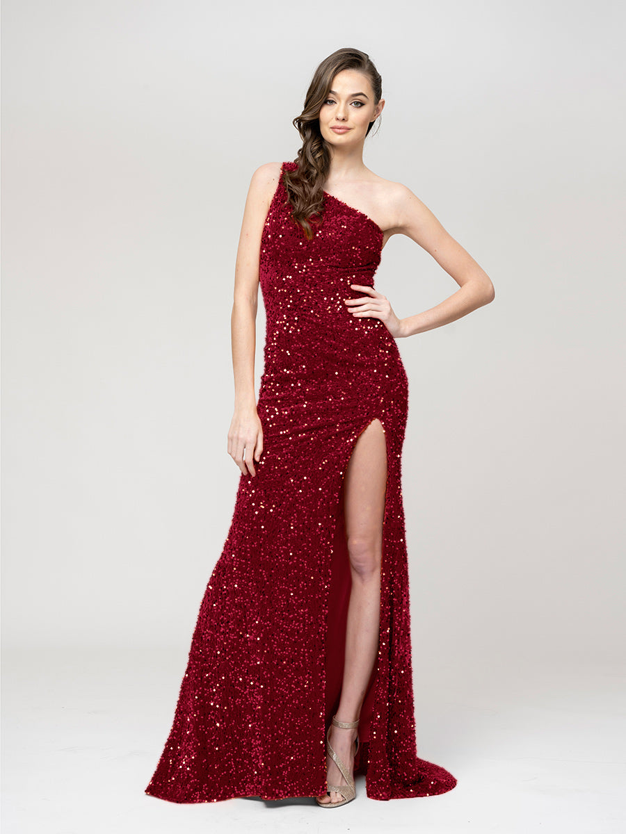 Sparkling Sequin Long Fitted Prom Dresses With Slit