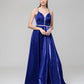 A Line Metallic Glitter Formal Party Prom Dresses With Beaded Waist