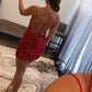 Sheath Spaghetti Straps Sleeveless Short Velvet Sequin Formal Dress Ball Gown