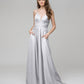 Metallic Glitter V Neck A Line Prom Dresses With Pockets