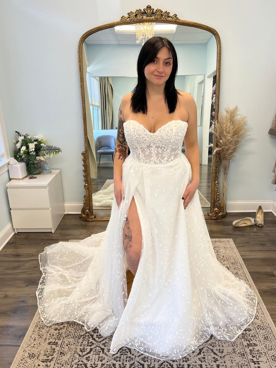 Applique Bodice A Line Wedding Dresses With Side Slit
