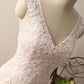 V Neck Sweep Train Mermaid Wedding Dresses With Ivory Lace