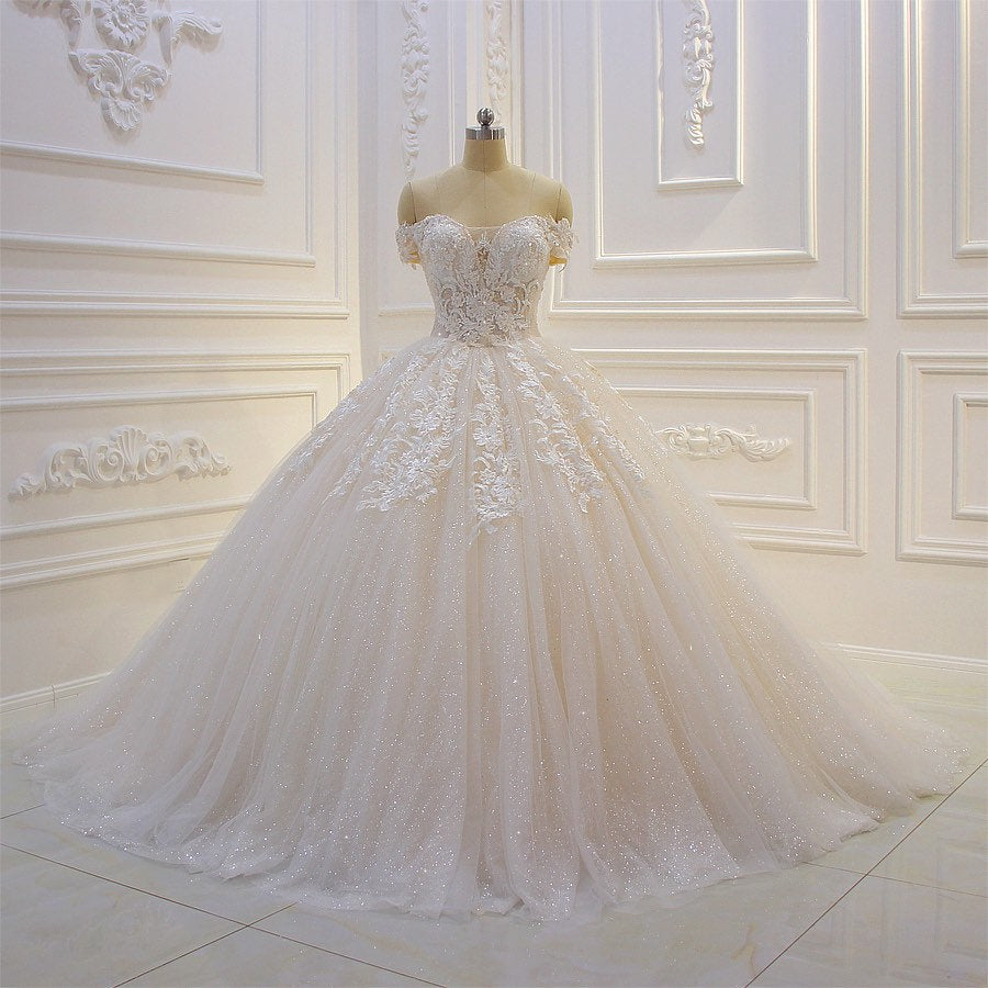 Ball Gown Off The Shoulder Applique Floor Length Wedding Dresses
