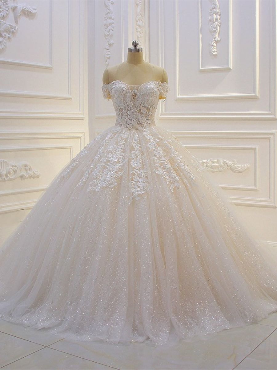 Ball Gown Off The Shoulder Applique Floor Length Wedding Dresses