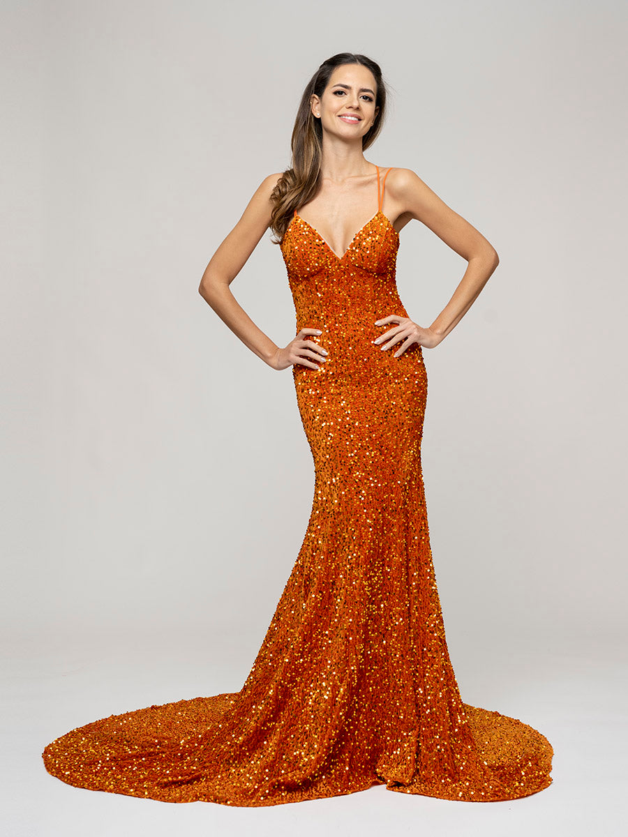 BURNT ORANGE GOWN - Siah Howard, Haute Couture Dresses