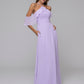 Lilac Halter Ruffles Off The Shoulder Chiffon Floor Length Bridesmaid Dresses